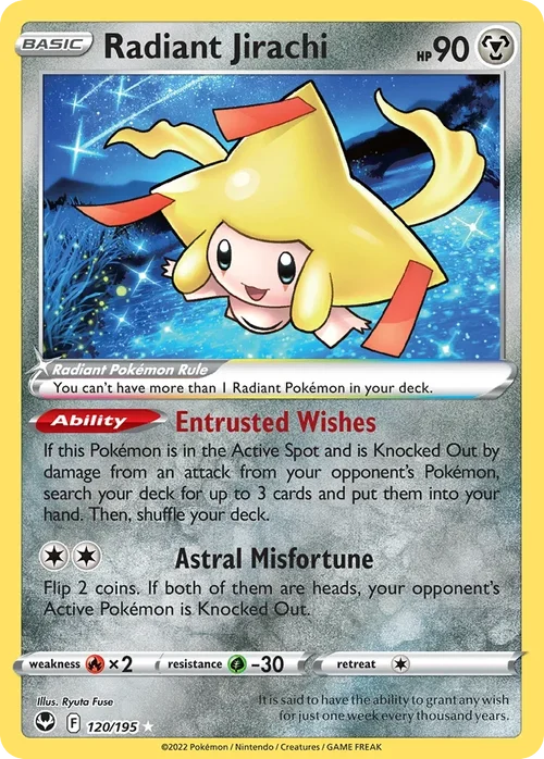 Radiant Jirachi 120 Pokemon card from Silver Tempest set