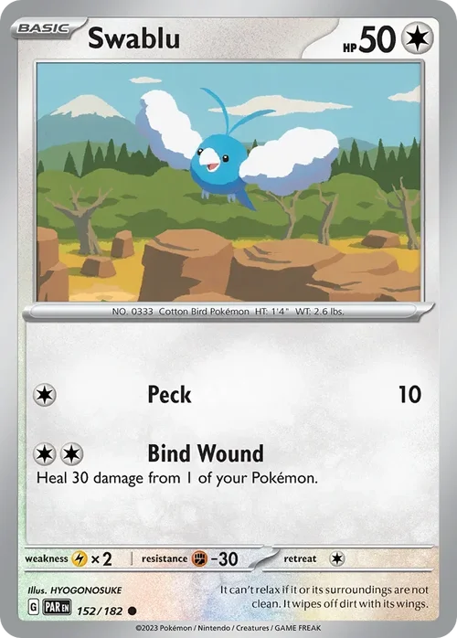 Swablu 152 Pokemon card from Paradox Rift set