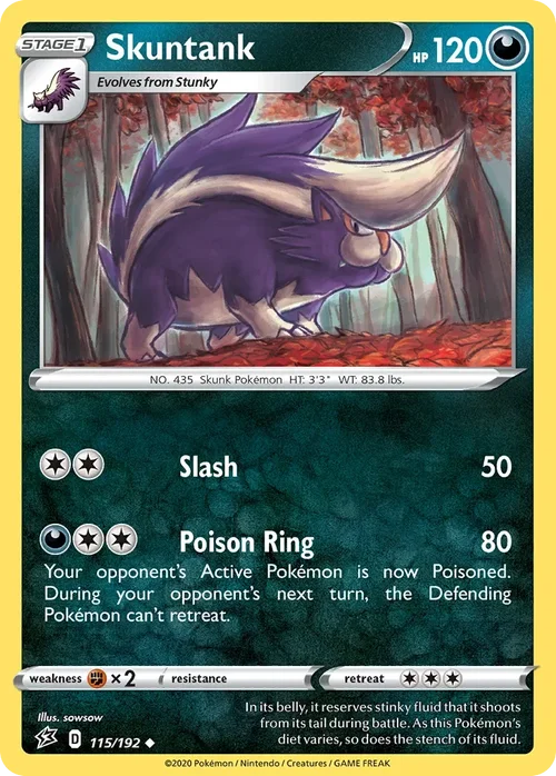 Skuntank 115 Pokemon card from Rebel Clash set
