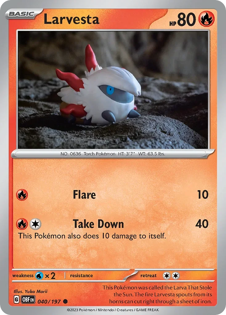 Larvesta 40 Pokémon card from Obsidian Flames set