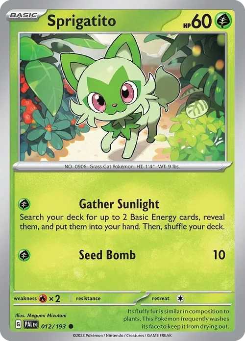 Sprigatito 12 Pokemon card from Paldea Evolved set