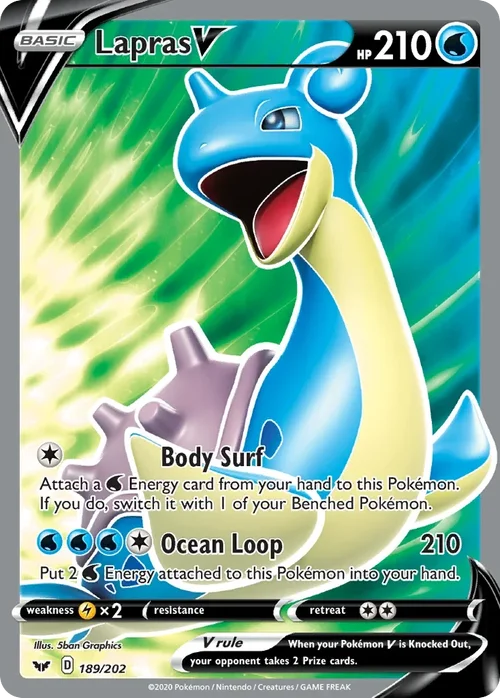 Lapras V 189 Pokemon card from Sword & Shield set