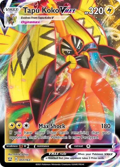 Tapu Koko VMAX 51 Pokemon card from Battle Styles set