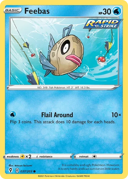 Feebas 37 Pokemon card from Evolving Skies set