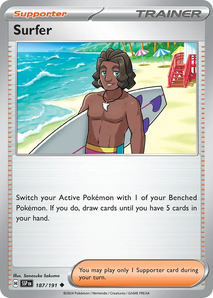 Surfer 187/167 Pokemon card from Surging Sparks set