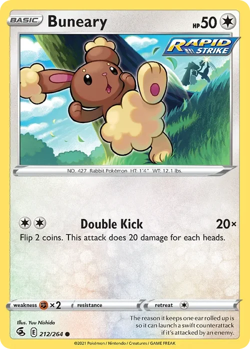 Buneary 212 Pokemon card from Fusion Strike set