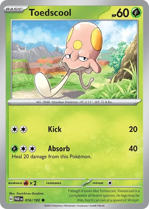 Toedscool 16 Pokemon card from Paradox Rift set