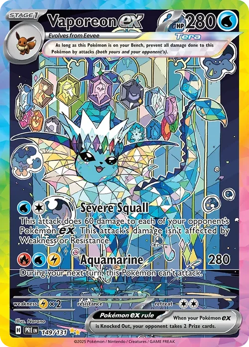 Vaporeon ex 149 Pokemon card from Prismatic Evolutions set