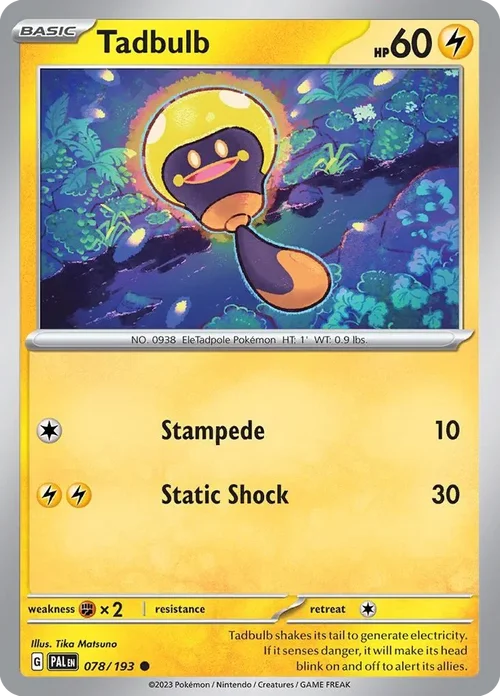 Tadbulb 78 Pokemon card from Paldea Evolved set