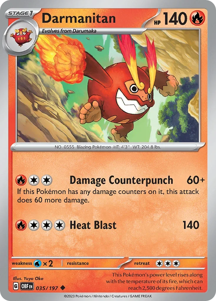 Darmanitan 35 Pokémon card from Obsidian Flames set
