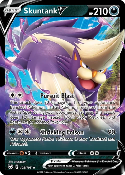 Skuntank V 108 Pokemon card from Silver Tempest set