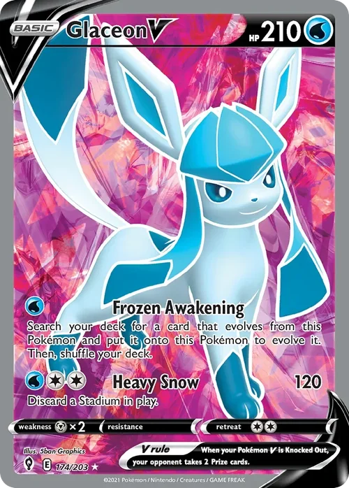 Glaceon V 174 Pokemon card from Evolving Skies set