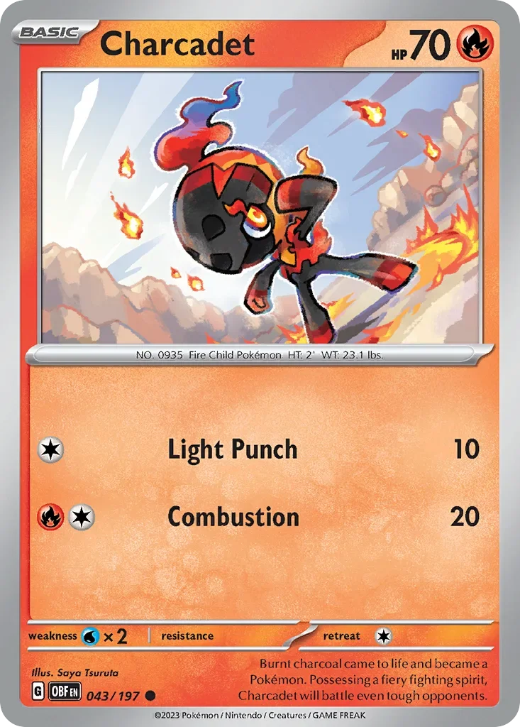Charcadet 43 Pokémon card from Obsidian Flames set