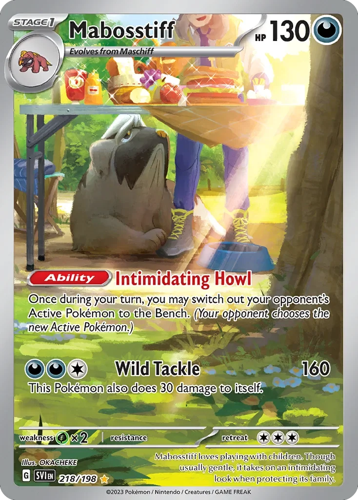 Mabosstiff 218 Pokemon card from Scarlet & Violet set