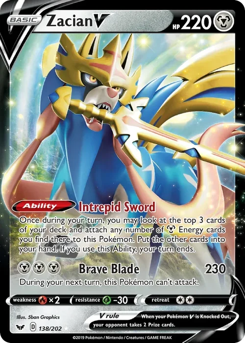 Zacian V 138 Pokemon card from Sword & Shield set
