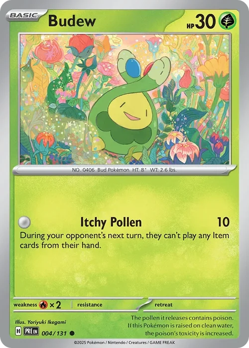 Budew 4 Pokemon card from Prismatic Evolutions set