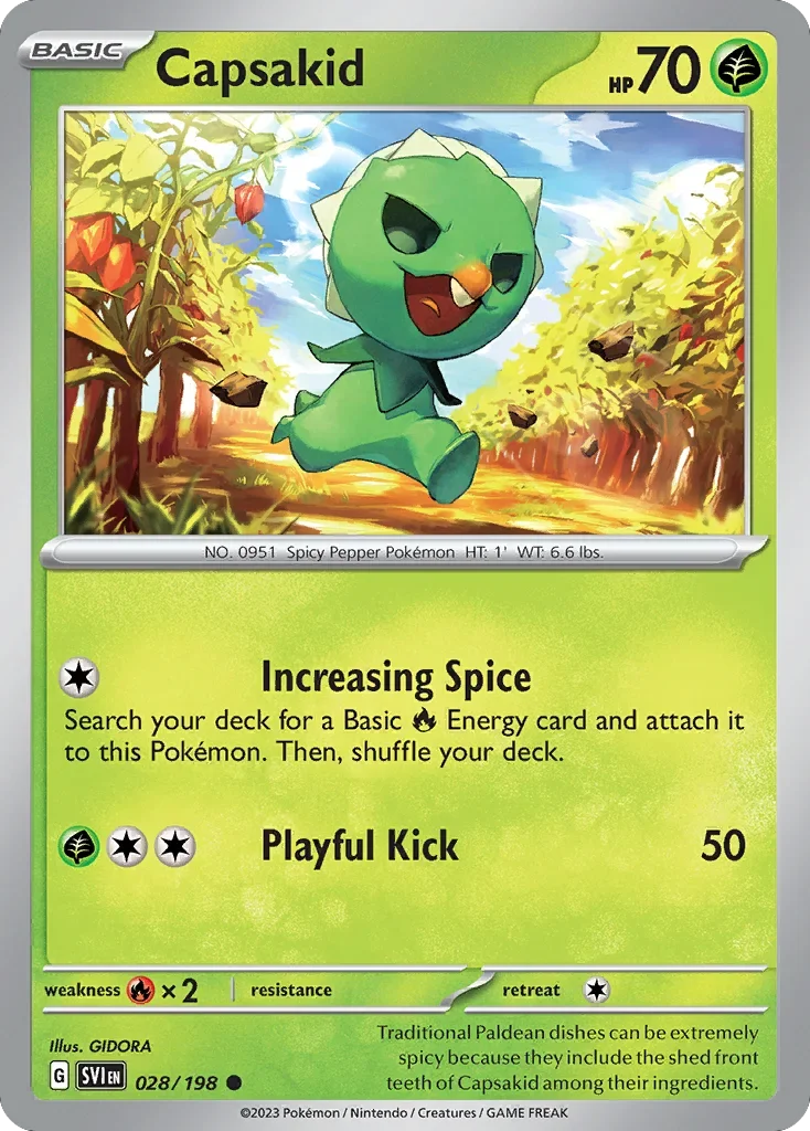 Capsakid 28 Pokemon card from Scarlet & Violet set