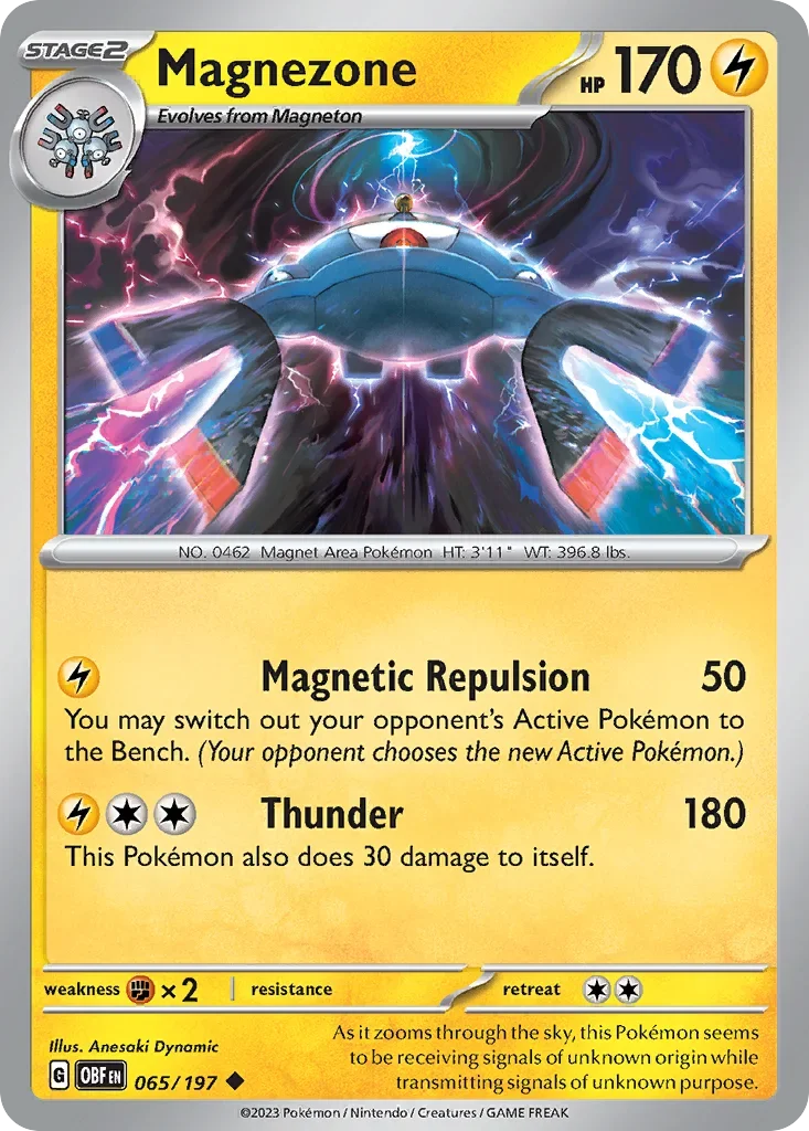 Magnezone 65 Pokémon card from Obsidian Flames set