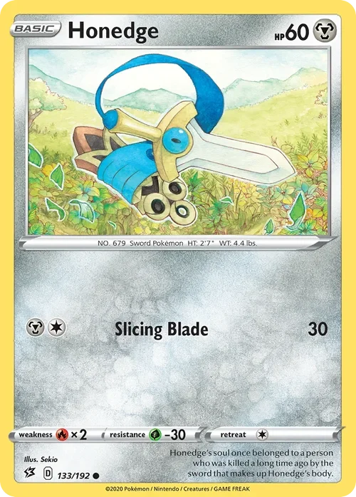 Honedge 133 Pokemon card from Rebel Clash set