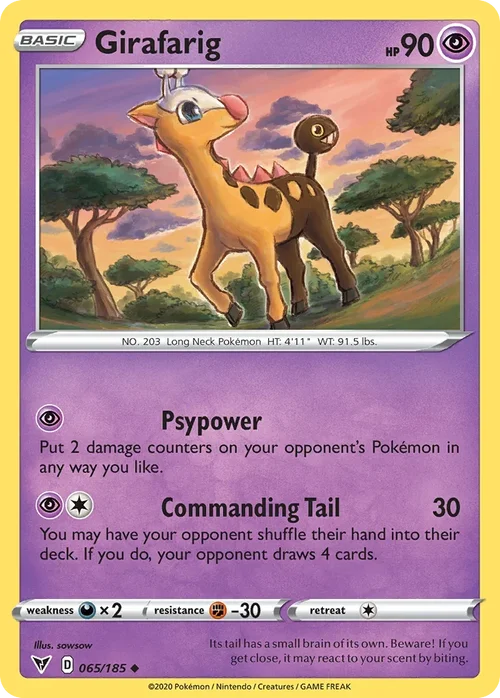 Girafarig 65 Pokemon card from Vivid Voltage set