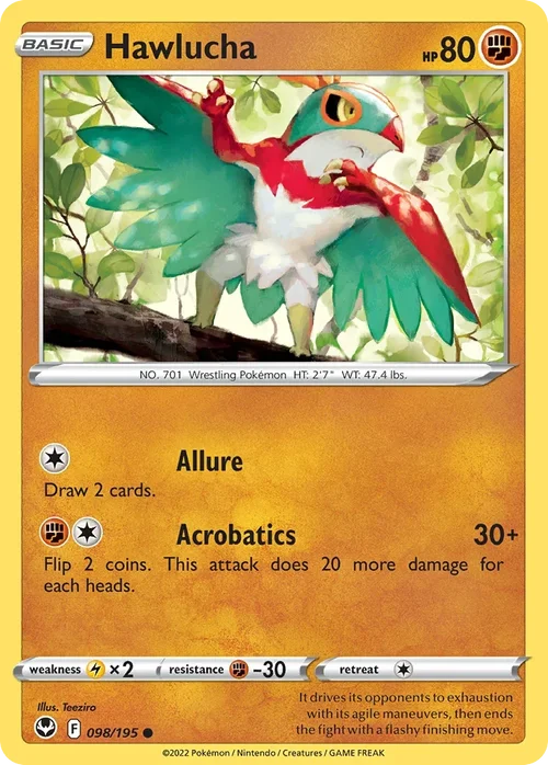 Hawlucha 98 Pokemon card from Silver Tempest set