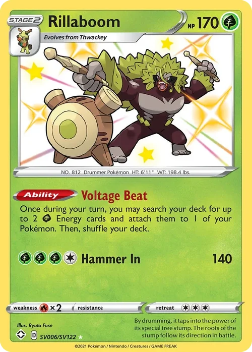 Rillaboom SV006 Pokemon card from Shining Fates set