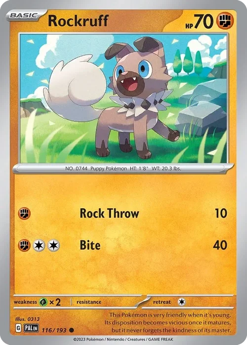 Rockruff 116 Pokemon card from Paldea Evolved set