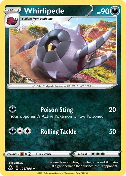 Whirlipede 106 Pokemon card from Chilling Reign set