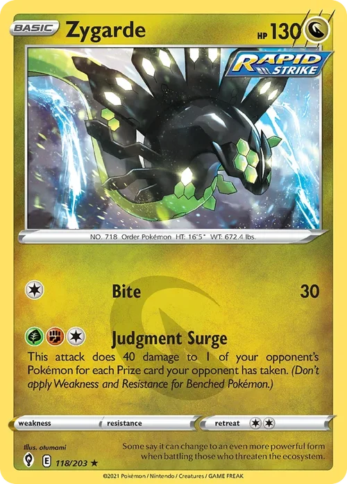 Zygarde 118 Pokemon card from Evolving Skies set