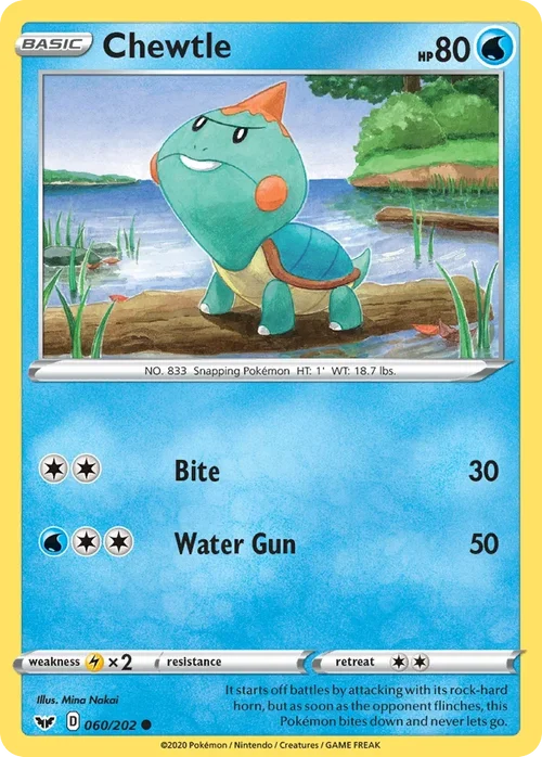 Chewtle 60 Pokemon card from Sword & Shield set