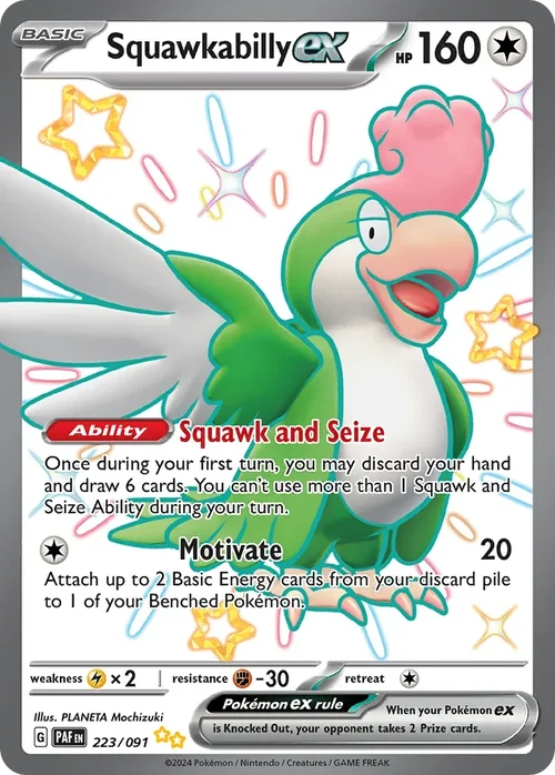 Squawkabilly ex 223 Pokemon card from Paldean Fates set