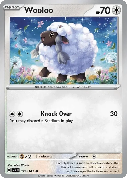 Wooloo 124 Pokemon card from Stellar Crown set