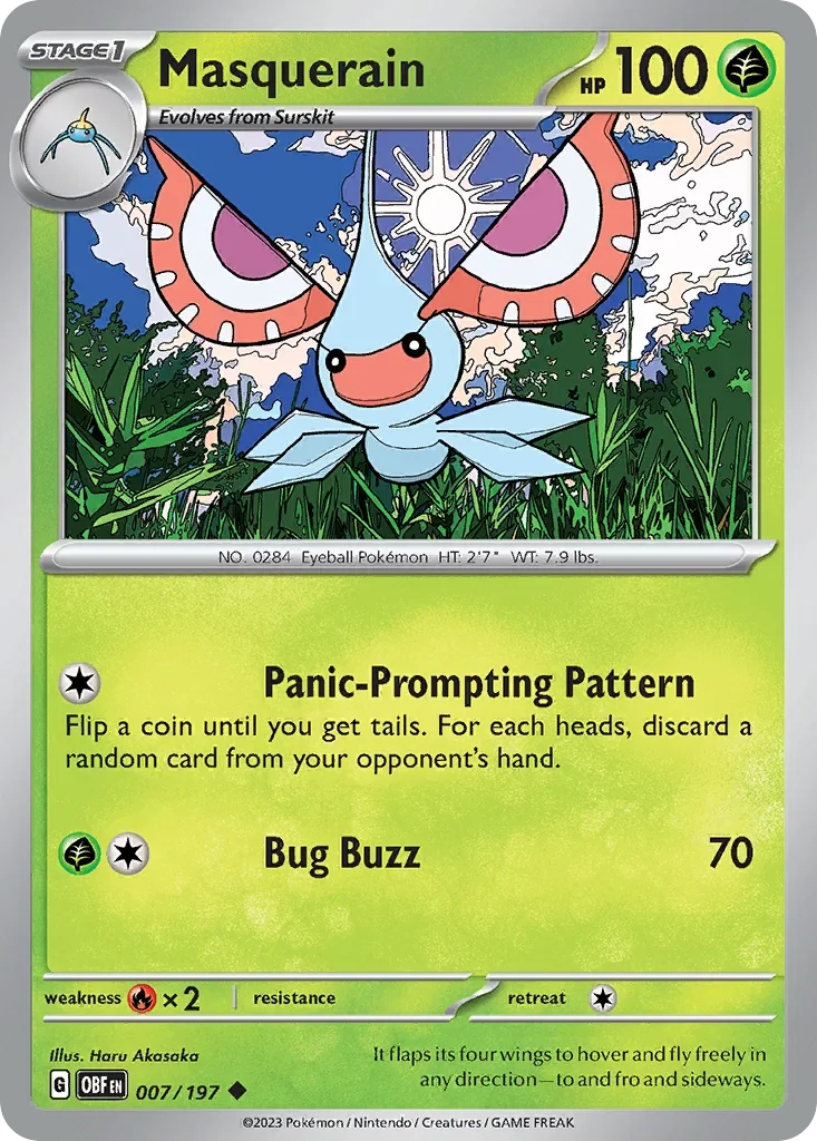 Masquerain 7 Pokémon card from Obsidian Flames set
