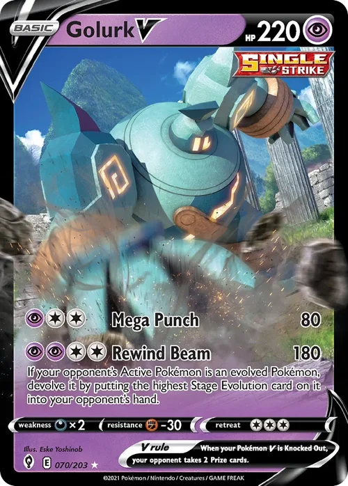 Golurk V 70 Pokemon card from Evolving Skies set