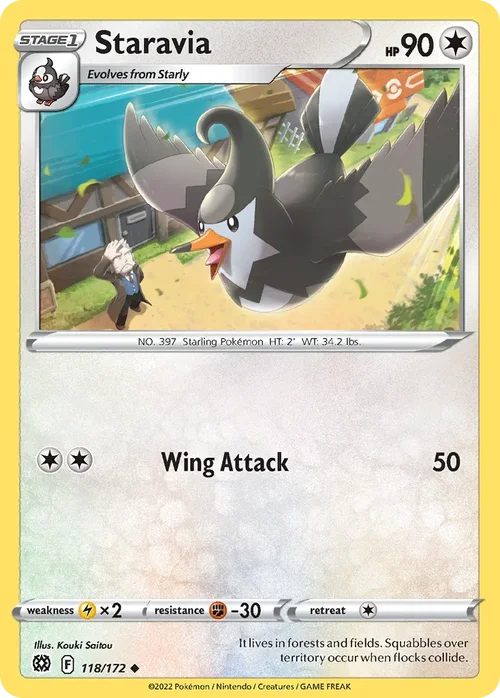 Staravia 118 Pokemon card from Brilliant Stars set