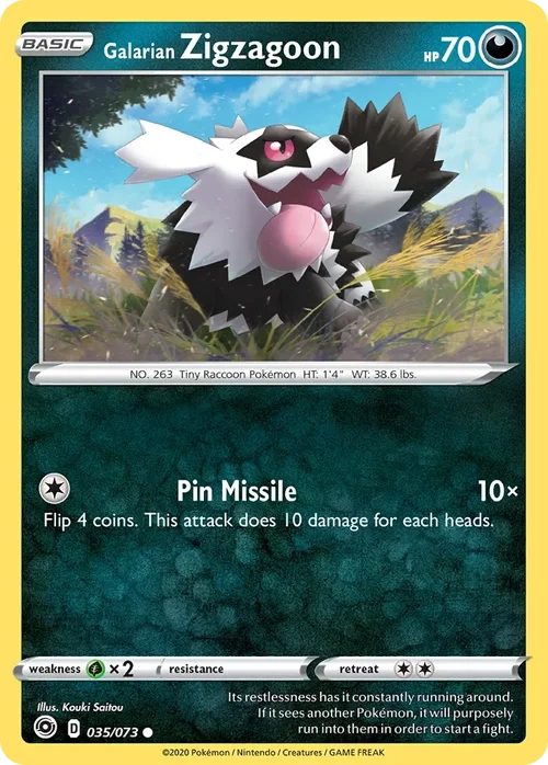 Galarian Zigzagoon 35 Pokemon card from Champion's Path set