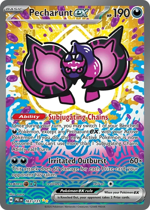 Pecharunt ex 163 Pokemon card from Prismatic Evolutions set