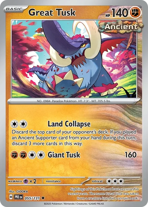 Great Tusk 55 Pokemon card from Prismatic Evolutions set