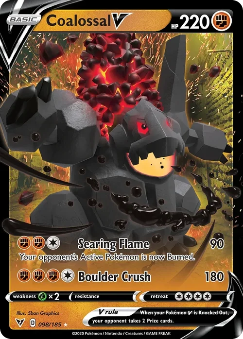 Coalossal V 98 Pokemon card from Vivid Voltage set