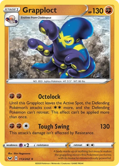 Grapploct 113 Pokemon card from Sword & Shield set