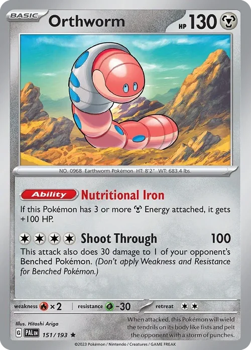 Orthworm 151 Pokemon card from Paldea Evolved set
