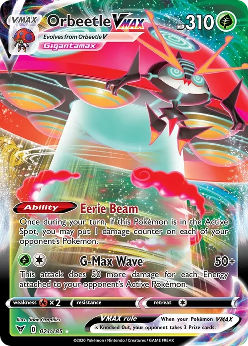 Orbeetle VMAX 21 Pokemon card from Vivid Voltage set