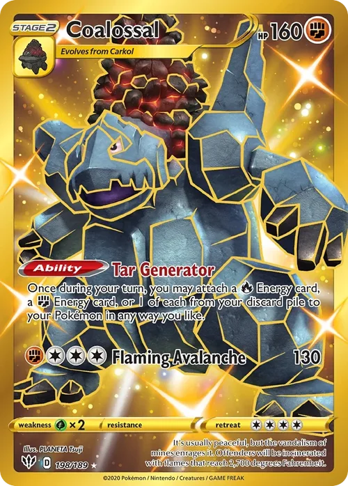 Coalossal 198 Pokemon card from Darkness Ablaze set