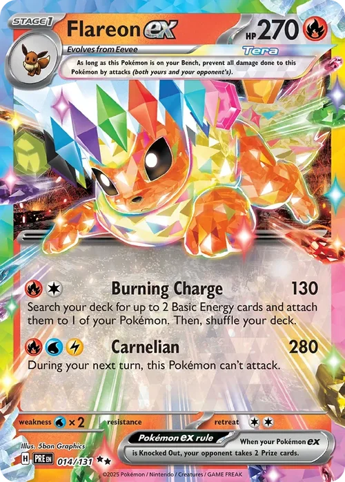 Flareon ex 14 Pokemon card from Prismatic Evolutions set
