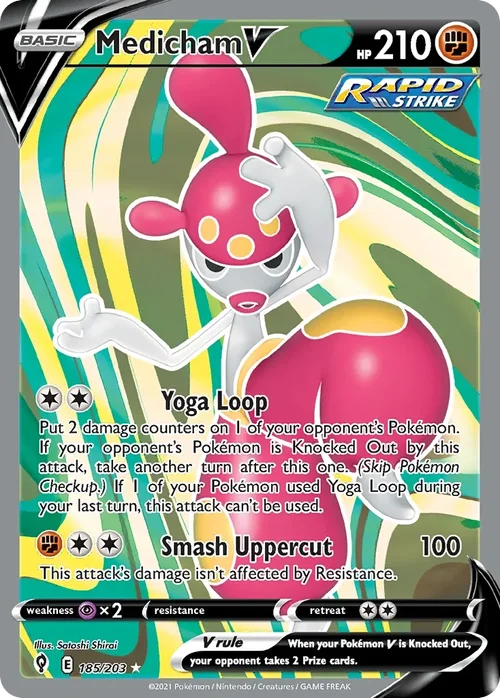Medicham V 185 Pokemon card from Evolving Skies set