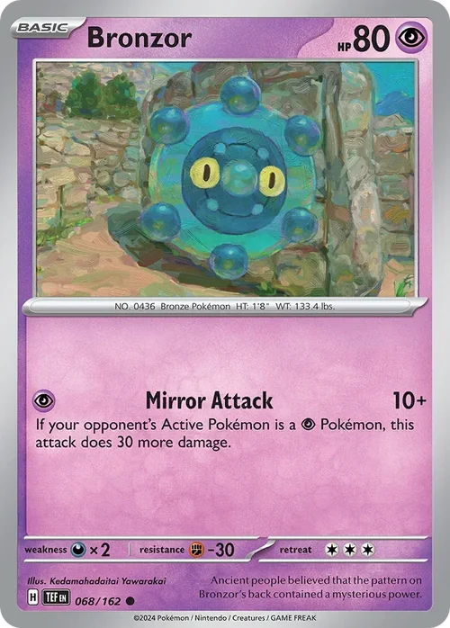 Bronzor 68 Pokemon card from Temporal Forces set