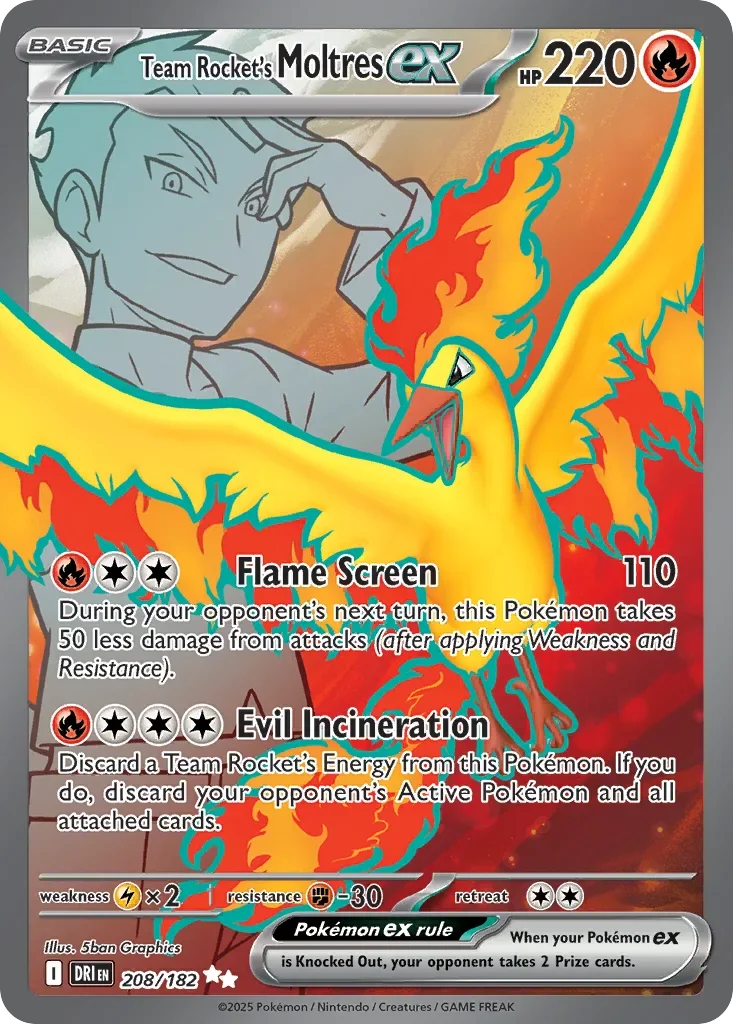 Team Rocket's Moltres ex 208 Pokemon card from Destined Rivals set