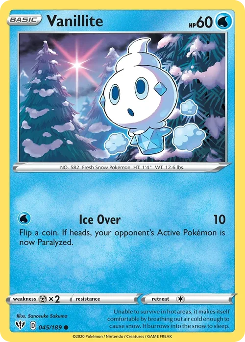 Vanillite 45 Pokemon card from Darkness Ablaze set