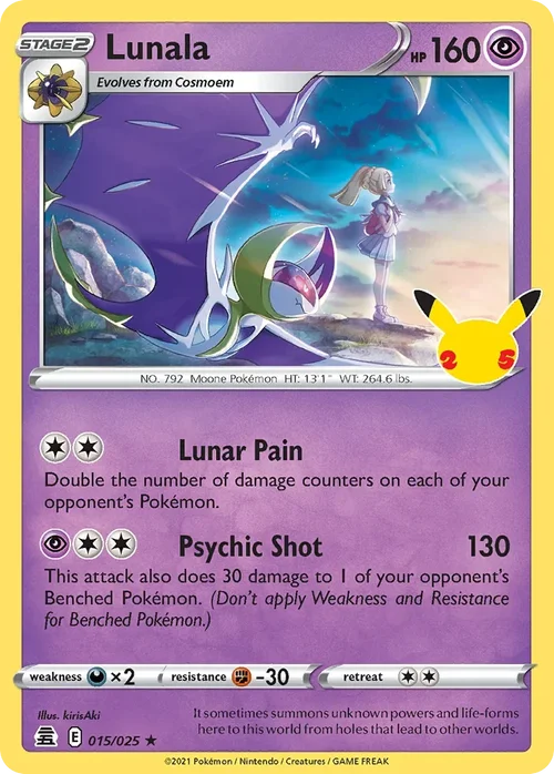 Lunala 15 Pokemon card from Celebrations set