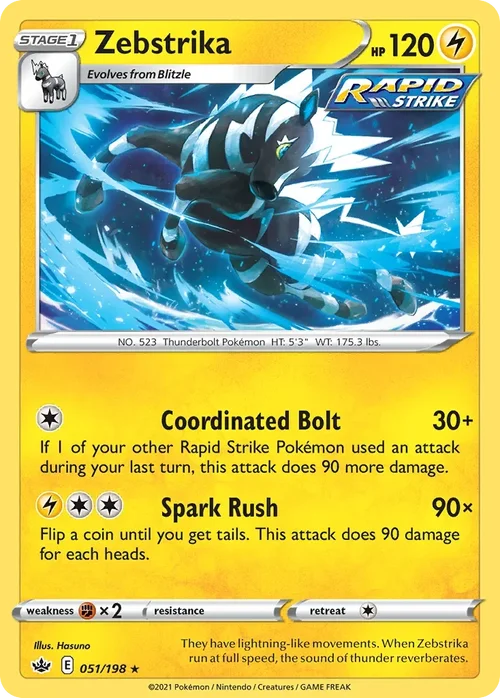 Zebstrika 51 Pokemon card from Chilling Reign set